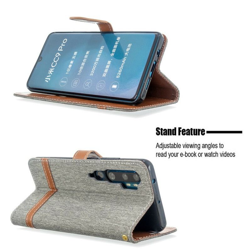 Housse Xiaomi Mi Note 10 / Note 10 Pro Tissu et Effet Cuir à Lanière
