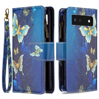 Housse Google pixel 6 Poche Zippée Papillons