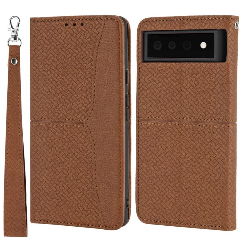 Housse Google Pixel 6 Style Cuir Tissée à Lanière
