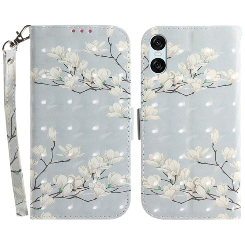 Housse Sony Xperia 10 VI Magnolias à Lanière