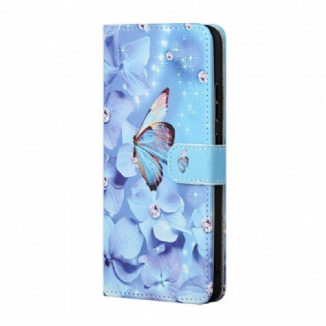 Housse Samsung Galaxy M23 5G Papillons Diamants à Lanière
