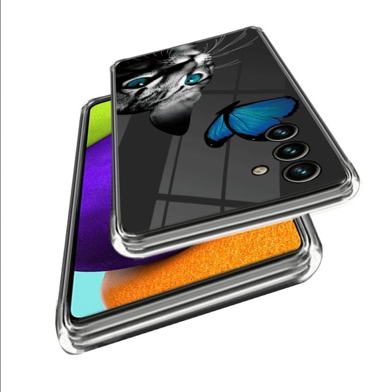 Coque Samsung Galaxy A15 Motif Chat et Papillon Bleu