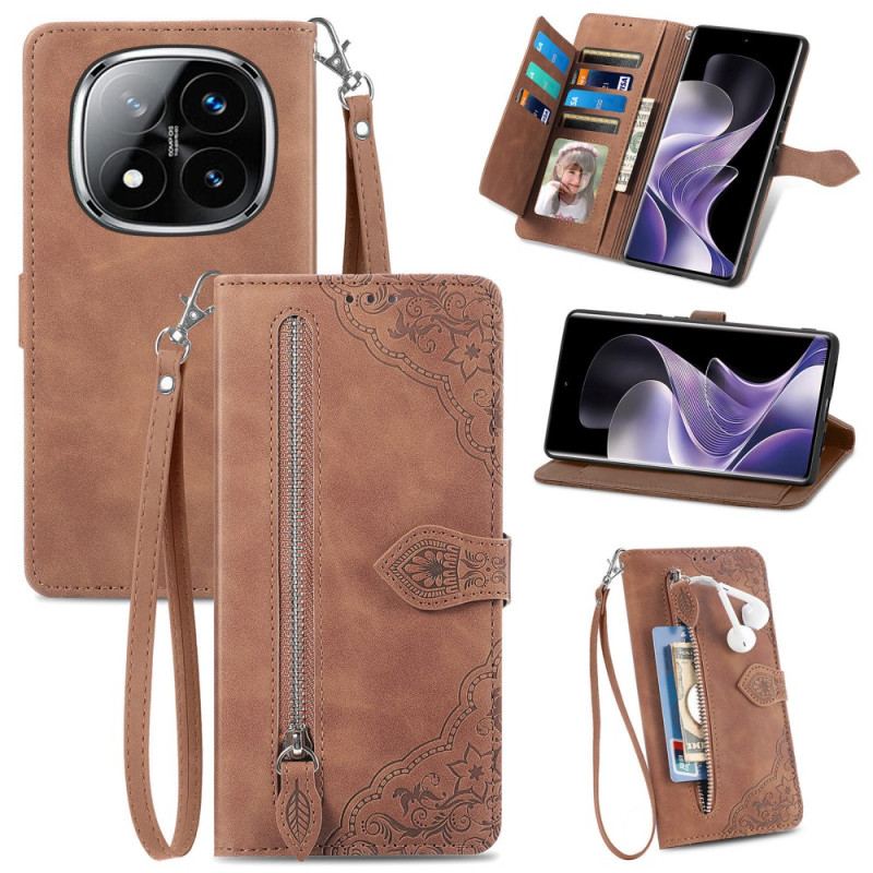 Housse Xiaomi Redmi Note 14 Pro Plus 5G Dentelle avec Poche à Fermeture Éclair