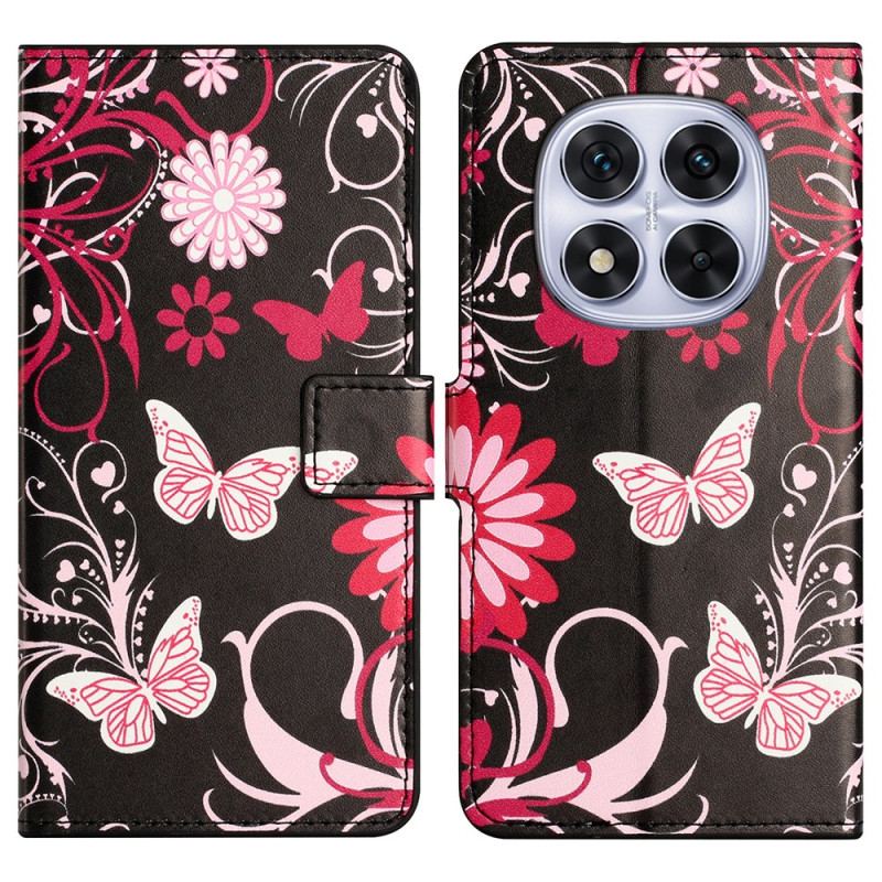 Housse Xiaomi Redmi Note 14 Pro Plus 5G / 14 Pro 5G / Poco X7 Papillons sur Fond Noir
