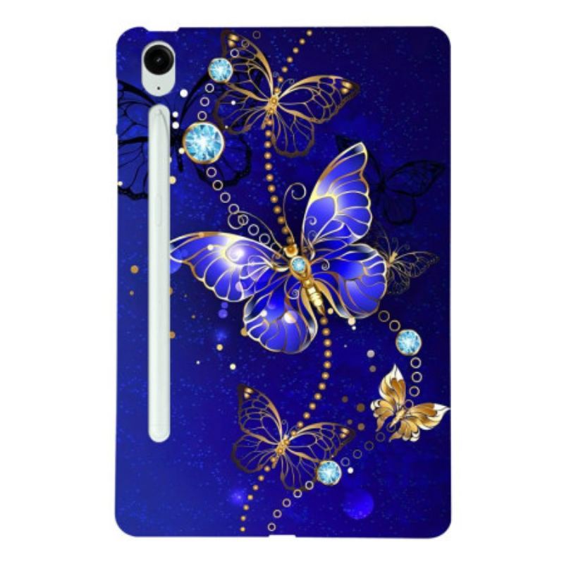 Coque Samsung Galaxy Tab S10 FE Plus Papillons Bleu et Or