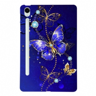 Coque Samsung Galaxy Tab S10 FE Plus Papillons Bleu et Or