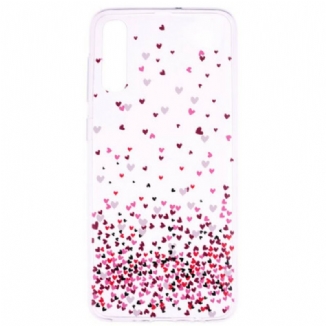 Coque Samsung Galaxy A70 Transparente Multiples Coeurs Rouges