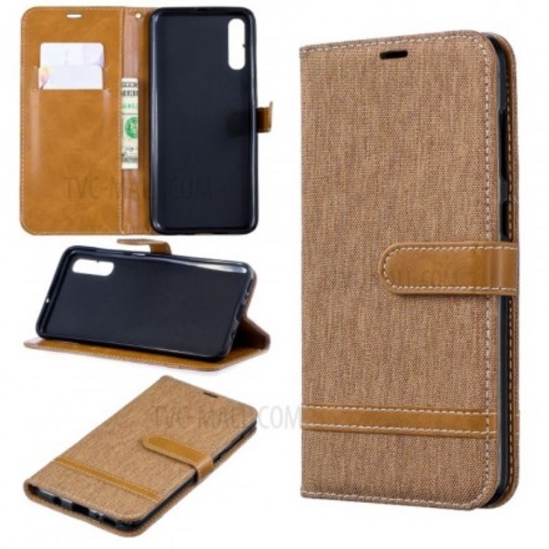 Housse Samsung Galaxy A70 Tissu et Effet Cuir à Lanière