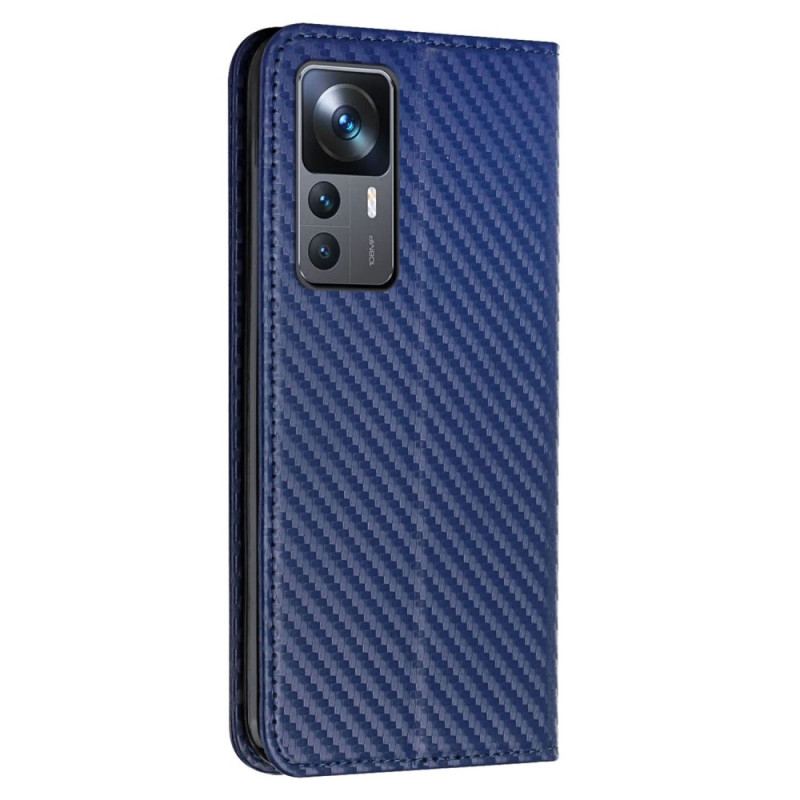 Flip Cover Xiaomi 12T / 12T Pro Fibre Carbone avec Lanière