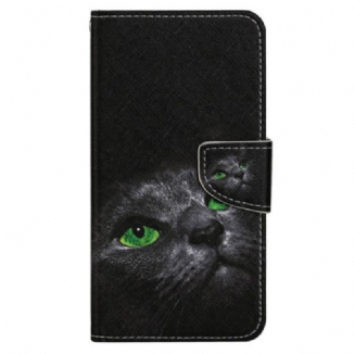 Housse Xiaomi 12T / 12T Pro Chat aux Yeux Verts à Lanière
