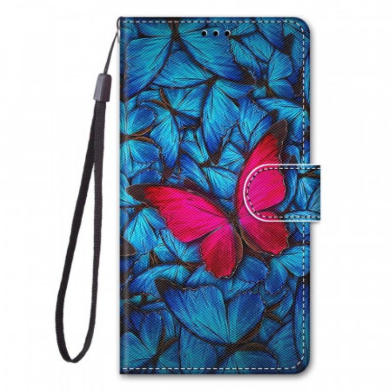 Housse Samsung Galaxy A03 Core Papillon Rouge Sur Fond Bleu