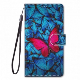 Housse Samsung Galaxy A03 Core Papillon Rouge Sur Fond Bleu