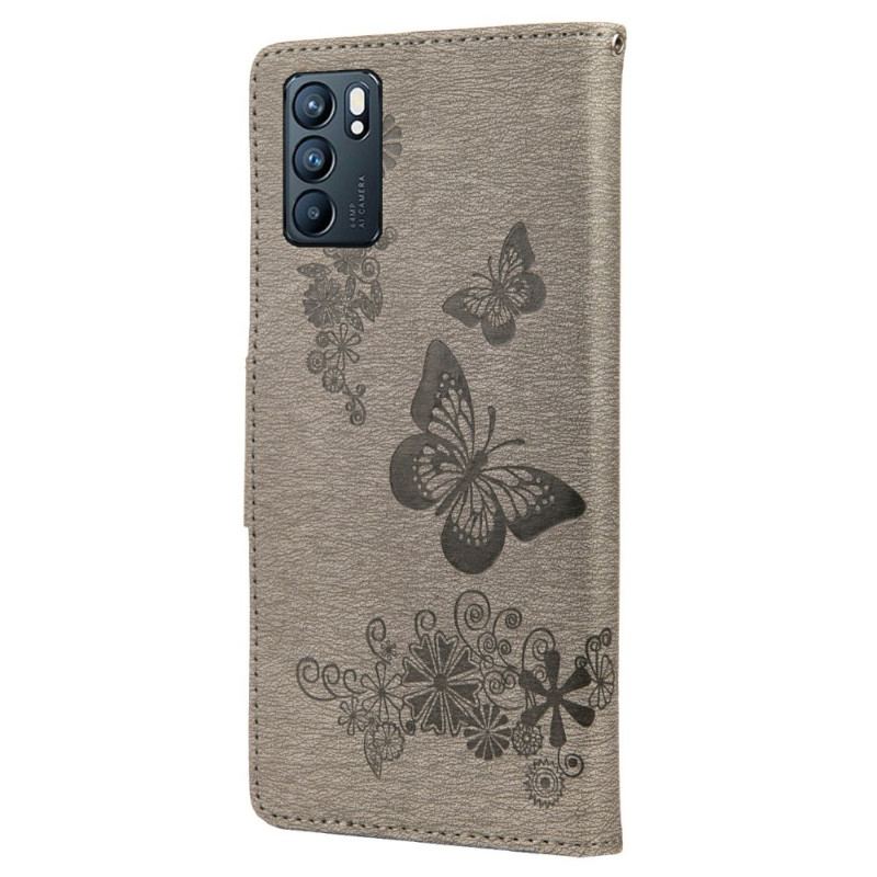 Housse Oppo Reno 6 5G Splendides Papillons à Lanière