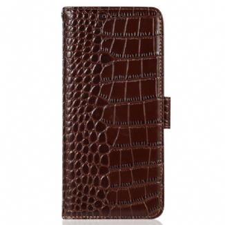 Housse Realme GT2 Pro Cuir Véritable Style Crocodile RFID