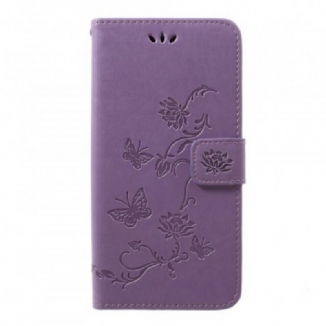 Housse Samsung Galaxy A50 Papillons et Fleurs à Lanière