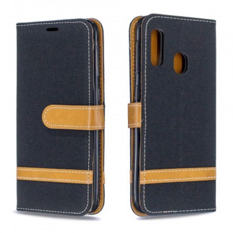 Housse Samsung Galaxy A20e Tissu et Effet Cuir à Lanière