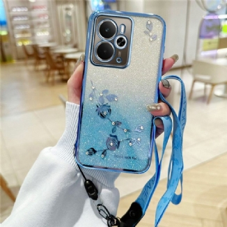 Coque Realme 14 5G / 14T 5G Fleurs et Strass à Lanière KADEM
