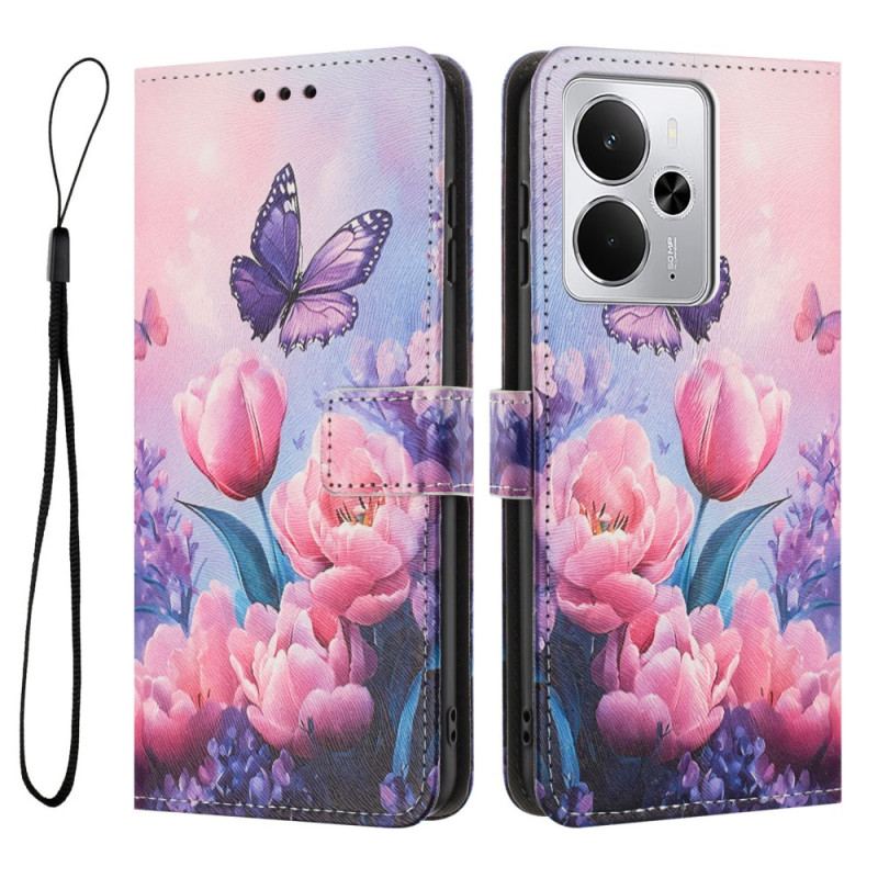 Housse Realme 14 5G / 14T 5G / P3 5G Fleurs Roses et Papillons