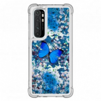 Coque Xiaomi Mi Note 10 Lite Papillons Bleus Paillettes