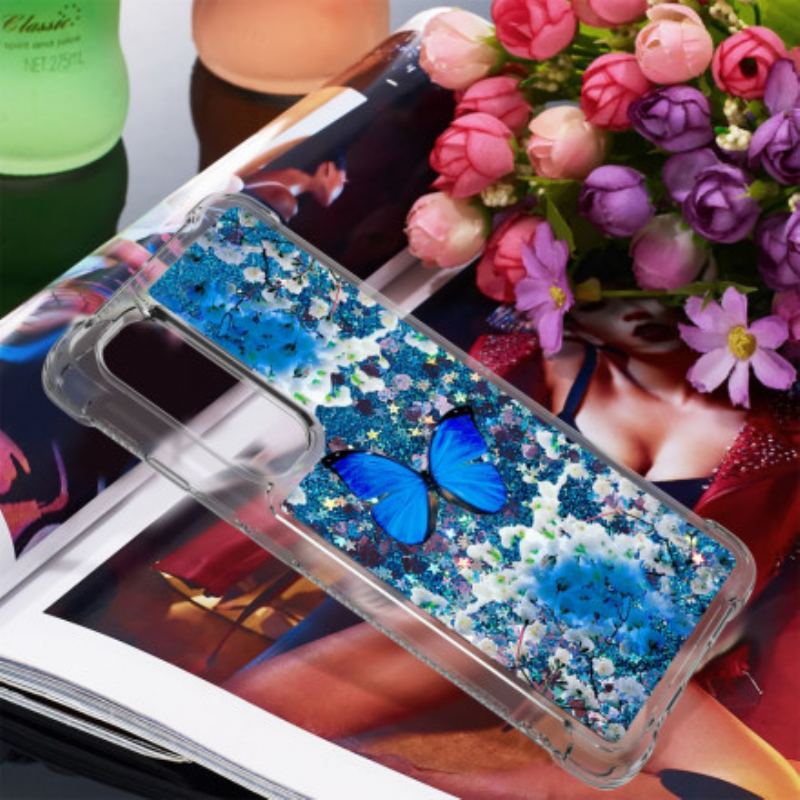 Coque Xiaomi Mi Note 10 Lite Papillons Bleus Paillettes