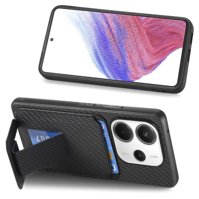 Coque Xiaomi Redmi Note 14 5G Porte-Cartes Texture Fibre Carbone