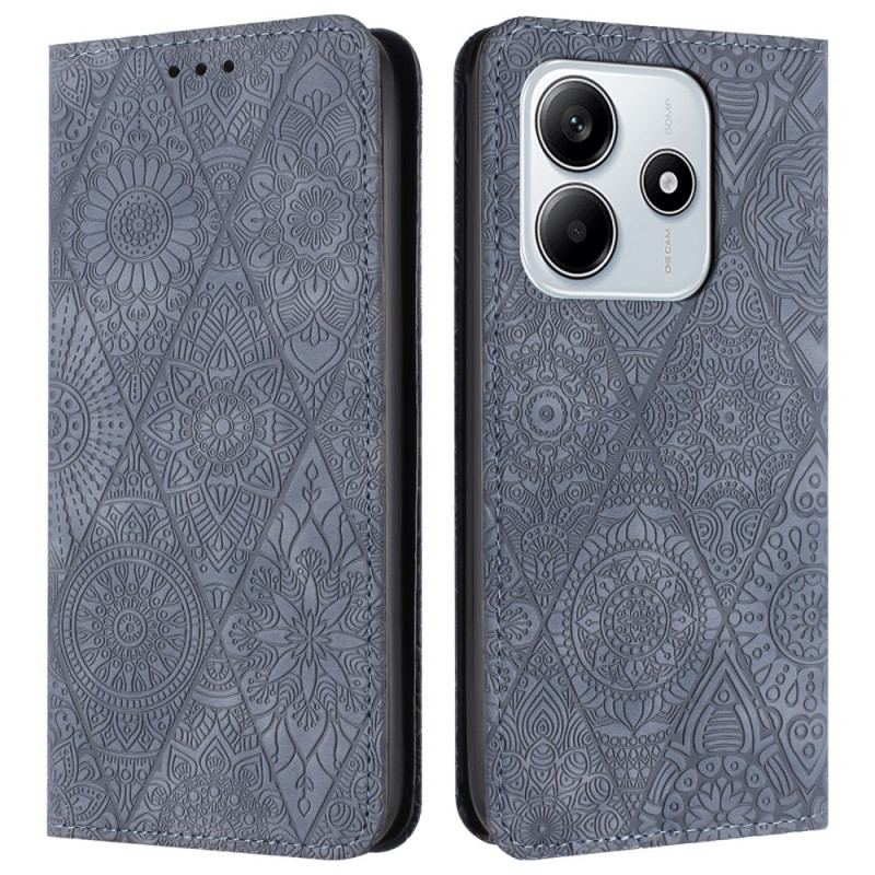 Flip Cover Xiaomi Redmi Note 14 5G Style Ethnique à Lanière
