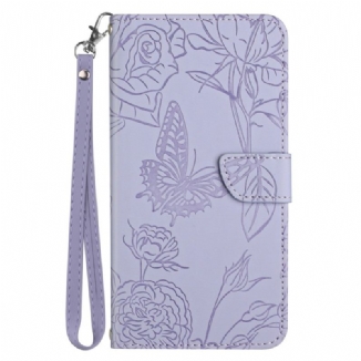 Housse Xiaomi Redmi Note 14 5G Empreinte Papillons à Lanière