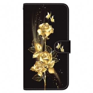 Housse Xiaomi Redmi Note 14 5G Papillons Dorés et Rose