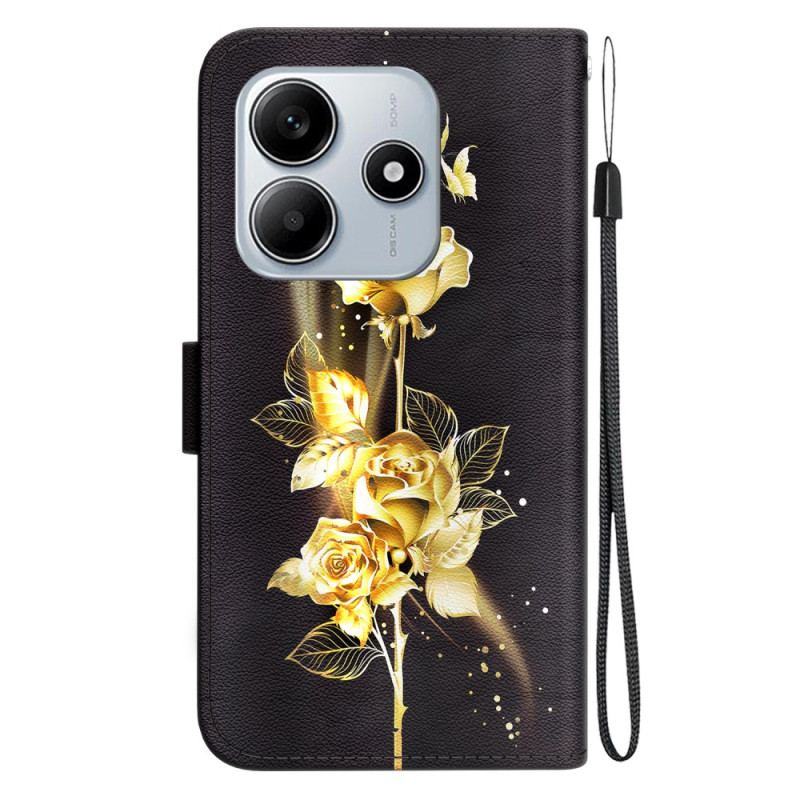 Housse Xiaomi Redmi Note 14 5G Papillons Dorés et Rose