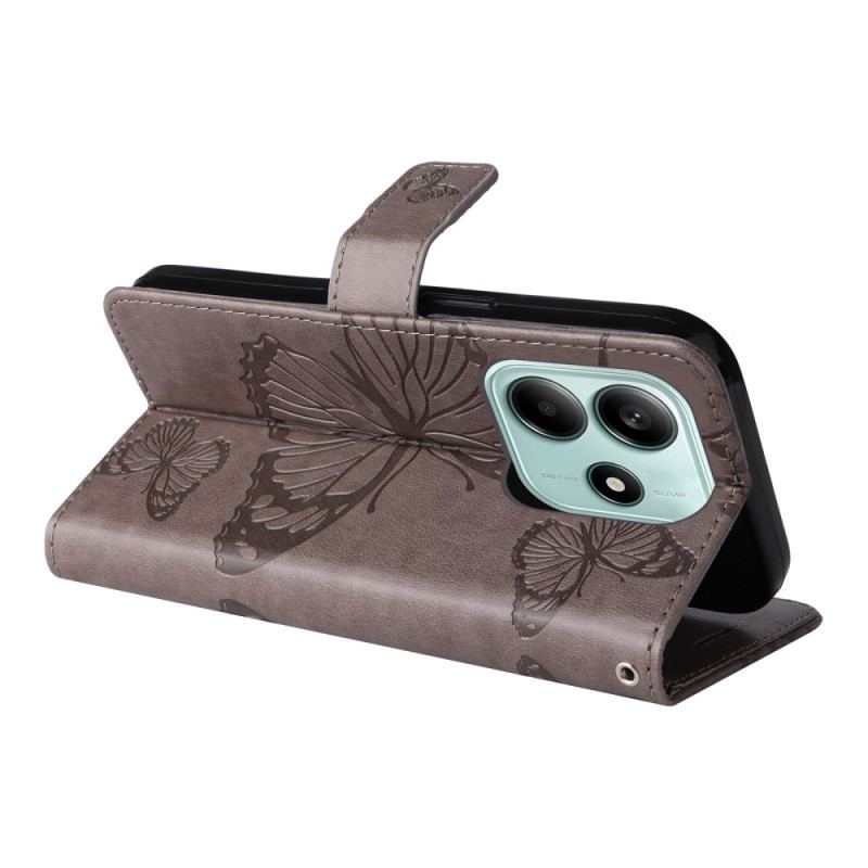 Housse Xiaomi Redmi Note 14 5G Papillons Géants à Lanière