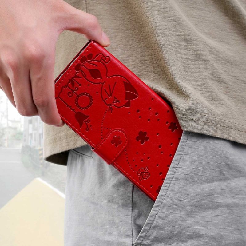 Housse OnePlus Nord 2T 5G Chat et Abeille avec Porte-Cartes à Lanière