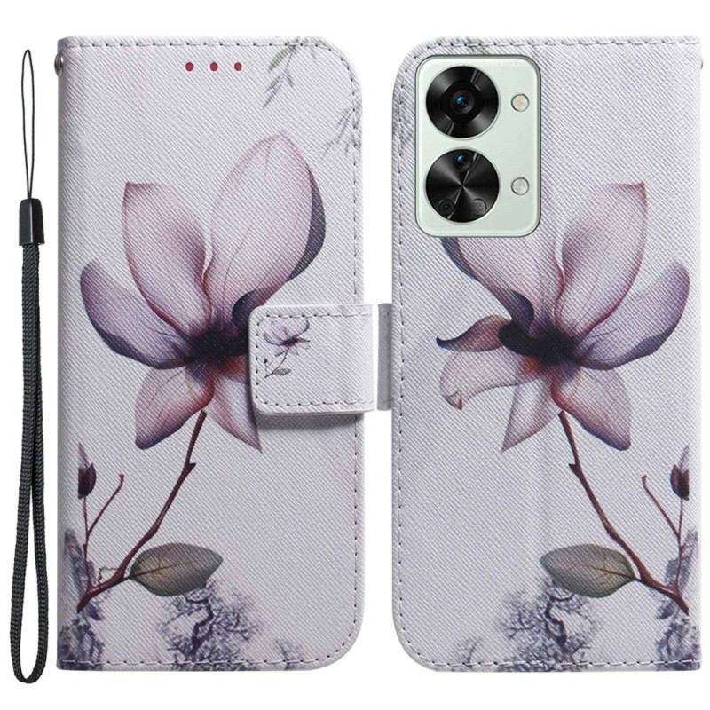 Housse OnePlus Nord 2T 5G Fleur Rose à Lanière