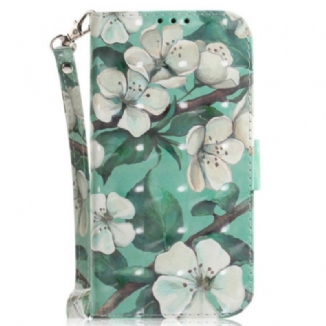 Housse OnePlus Nord 2T 5G Fleurs Blanches à Lanière