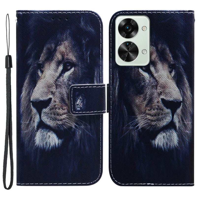 Housse OnePlus Nord 2T 5G Lion de Nuit à Lanière