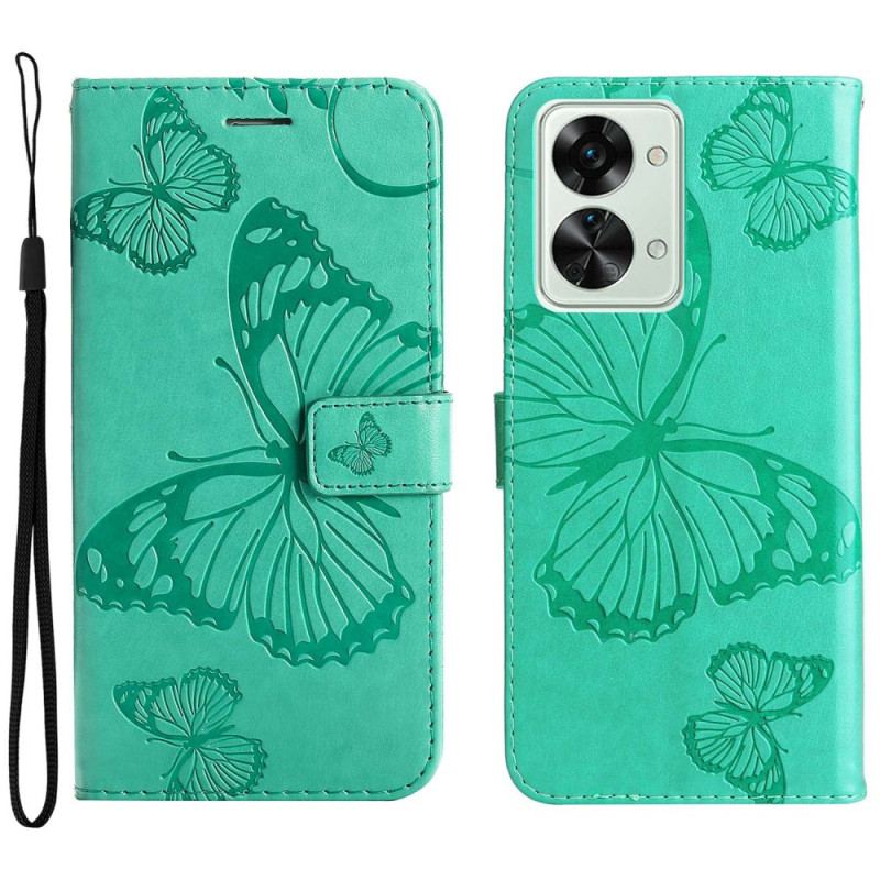 Housse OnePlus Nord 2T 5G Papillons avec Porte-cartes à Lanière