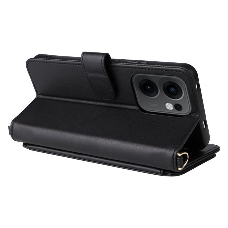 Housse Oppo Reno 13F 4G / 5G / FS 5G Premium Rétro à Bandoulière et Lanière