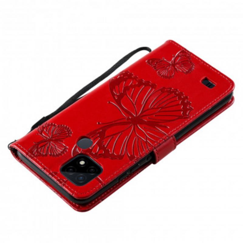 Housse Realme C21 Papillons Géants à Lanière