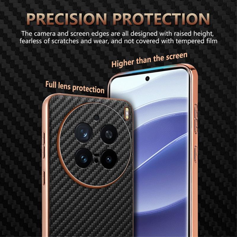 Coque Vivo X200 Pro Fibre de Carbone Portefeuille à Fermeture Éclair