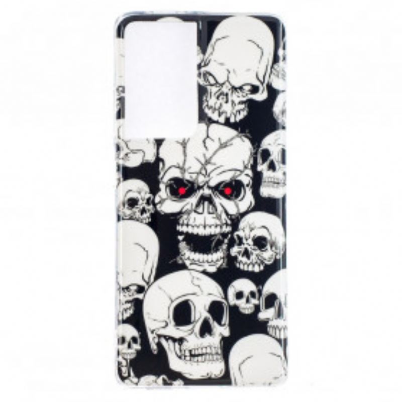 Coque Samsung Galaxy S21 Ultra 5G Attention Têtes de Mort Fluorescente