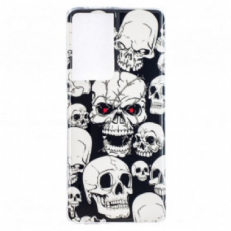 Coque Samsung Galaxy S21 Ultra 5G Attention Têtes de Mort Fluorescente