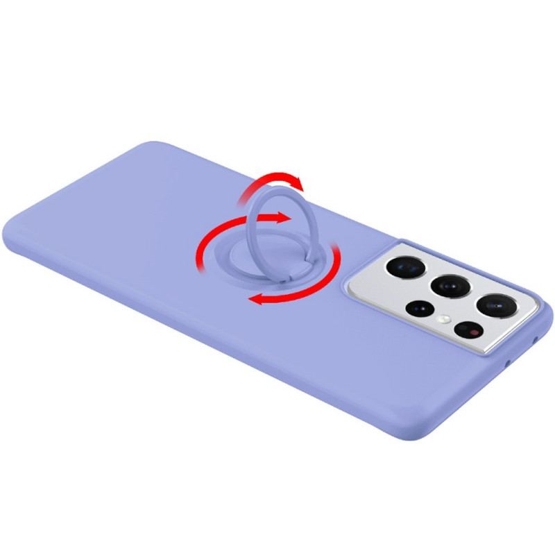 Coque Samsung Galaxy S21 Ultra 5G Silicone Liquide Anneau et Lanière