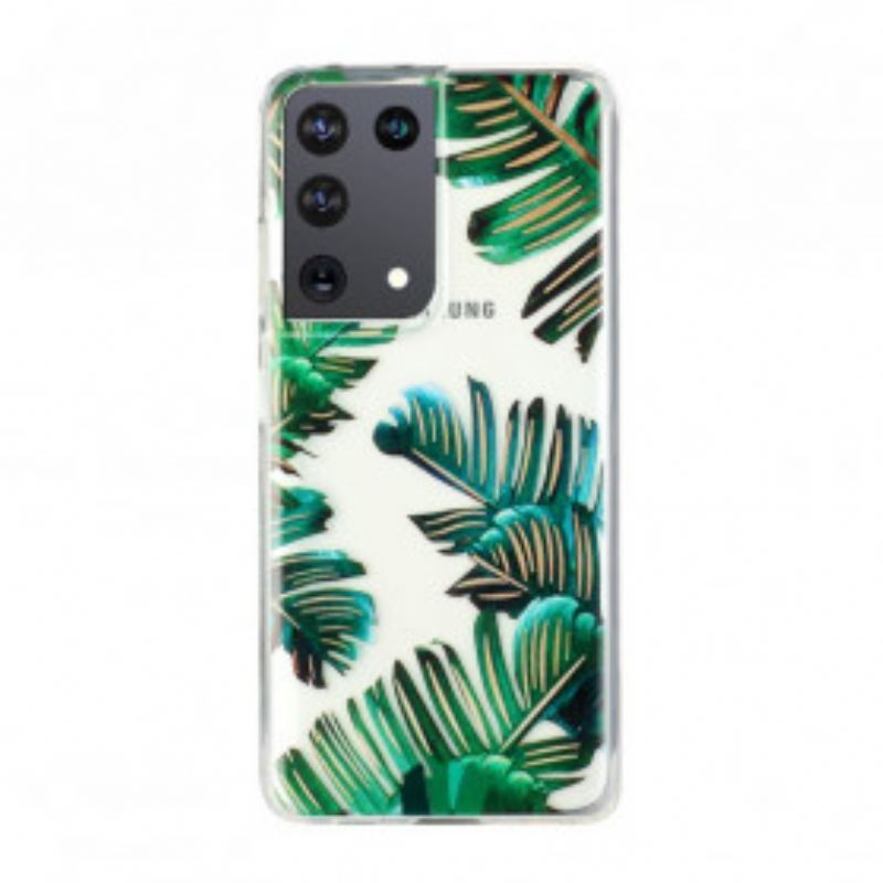 Coque Samsung Galaxy S21 Ultra 5G Transparente Feuilles Vertes