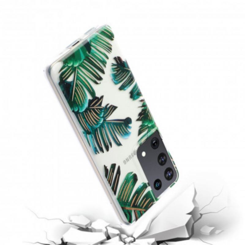 Coque Samsung Galaxy S21 Ultra 5G Transparente Feuilles Vertes