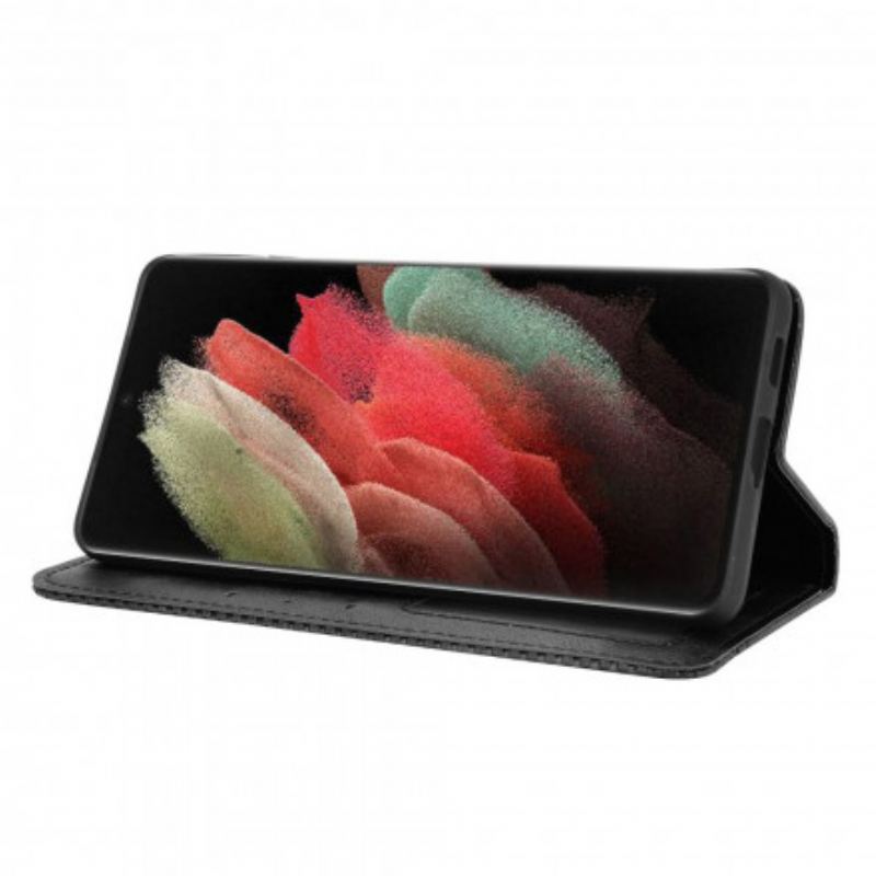 Flip Cover Samsung Galaxy S21 Ultra 5G Effet Cuir Vintage Stylisé