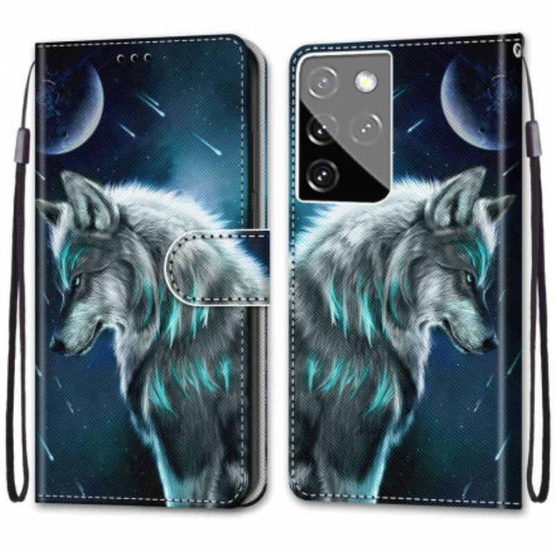 Housse Samsung Galaxy S21 Ultra 5G Loup Sous une Pluie d'Étoiles