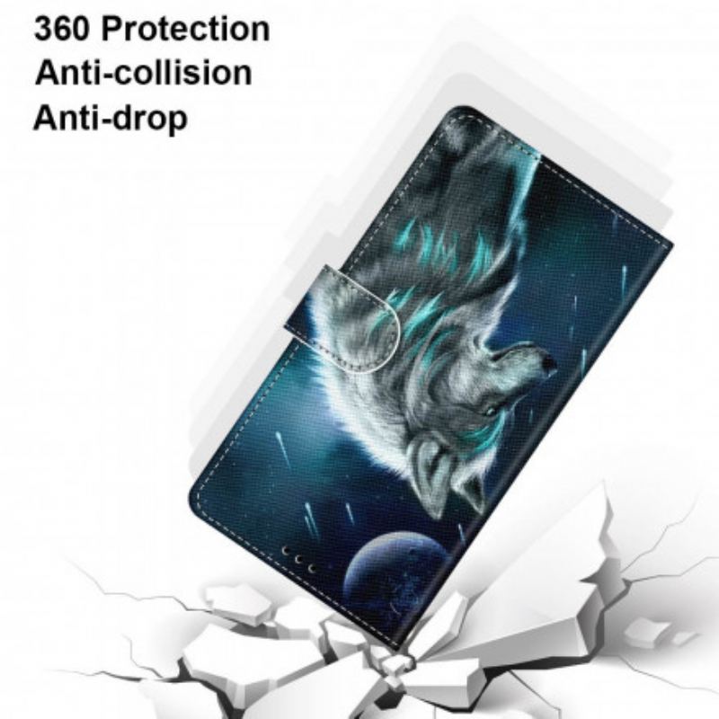 Housse Samsung Galaxy S21 Ultra 5G Loup Sous une Pluie d'Étoiles
