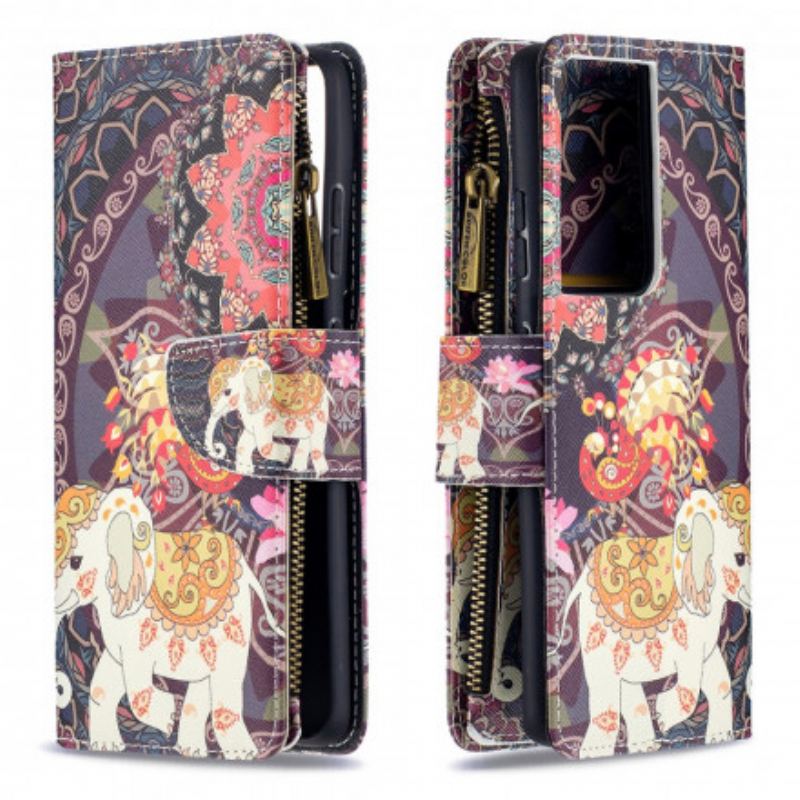 Housse Samsung Galaxy S21 Ultra 5G Poche Zippée Éléphant