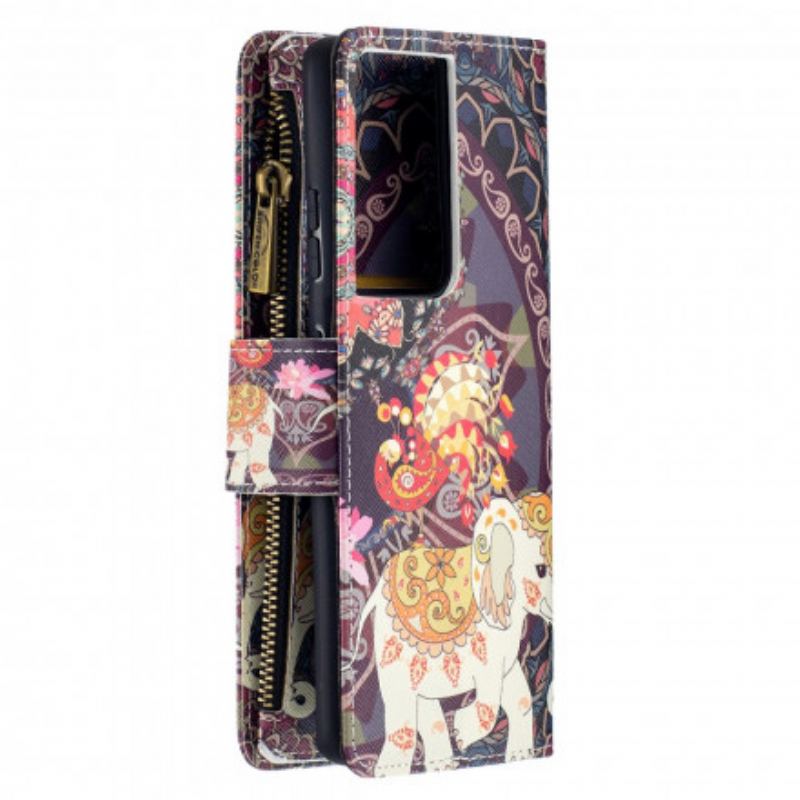 Housse Samsung Galaxy S21 Ultra 5G Poche Zippée Éléphant