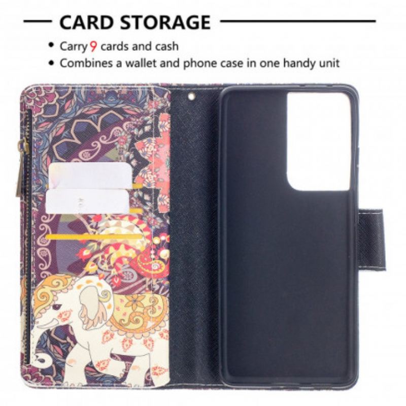 Housse Samsung Galaxy S21 Ultra 5G Poche Zippée Éléphant