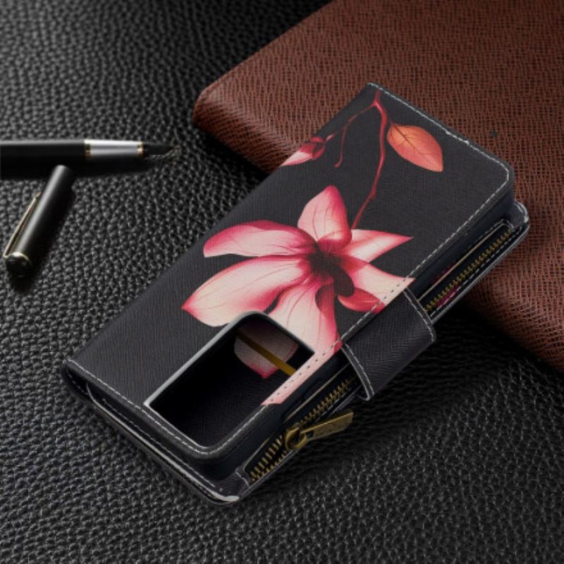 Housse Samsung Galaxy S21 Ultra 5G Poche Zippée Fleur